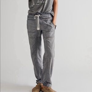 New Free People Wide-Leg Pull-On Drawstring Jeans Blue Small